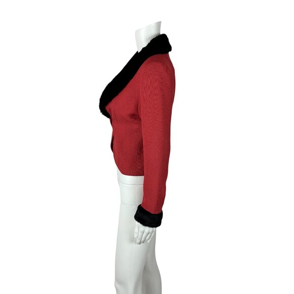 Vintage 80s Tuxedo Jacket Women's XS Salmon Black Faux Fur 40s Style Mini Blazer - Picture 6 of 10